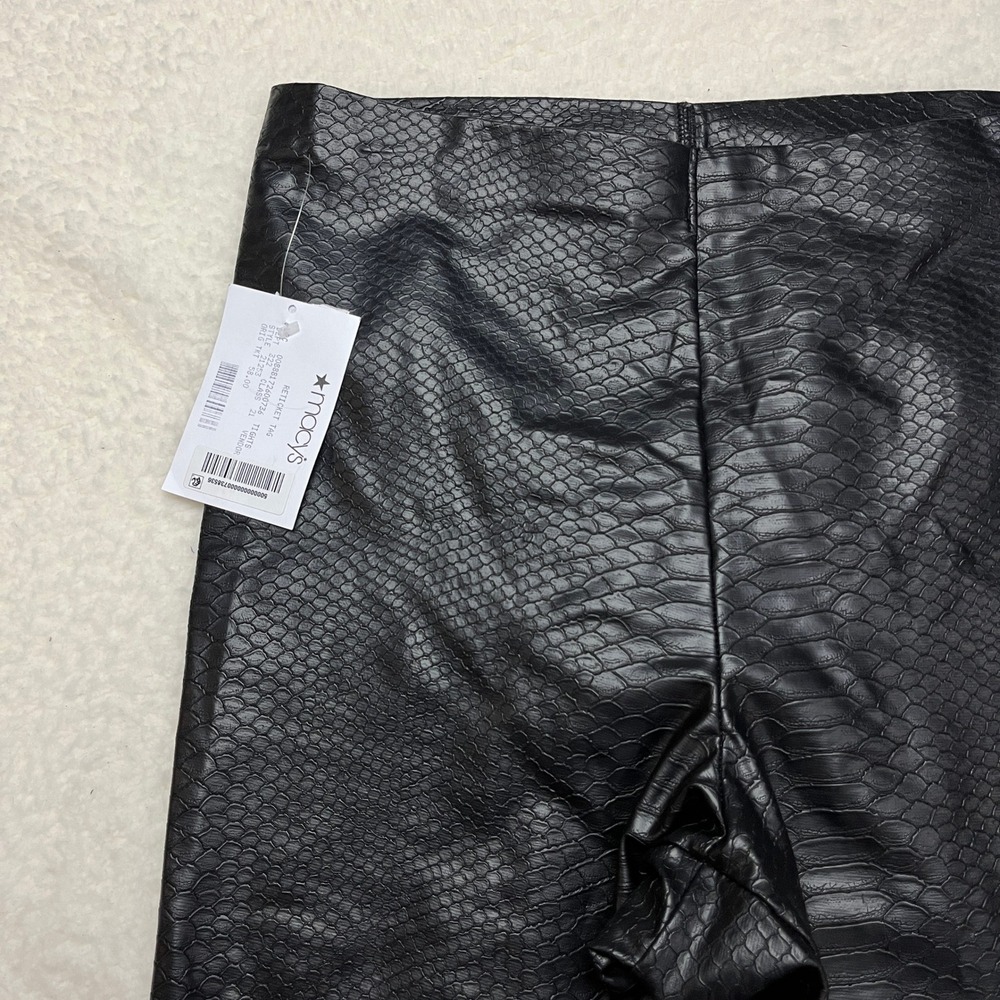HUE Leggings Women M Black Snakeskin Faux‎ Leather High Rise Textured Tights NEW